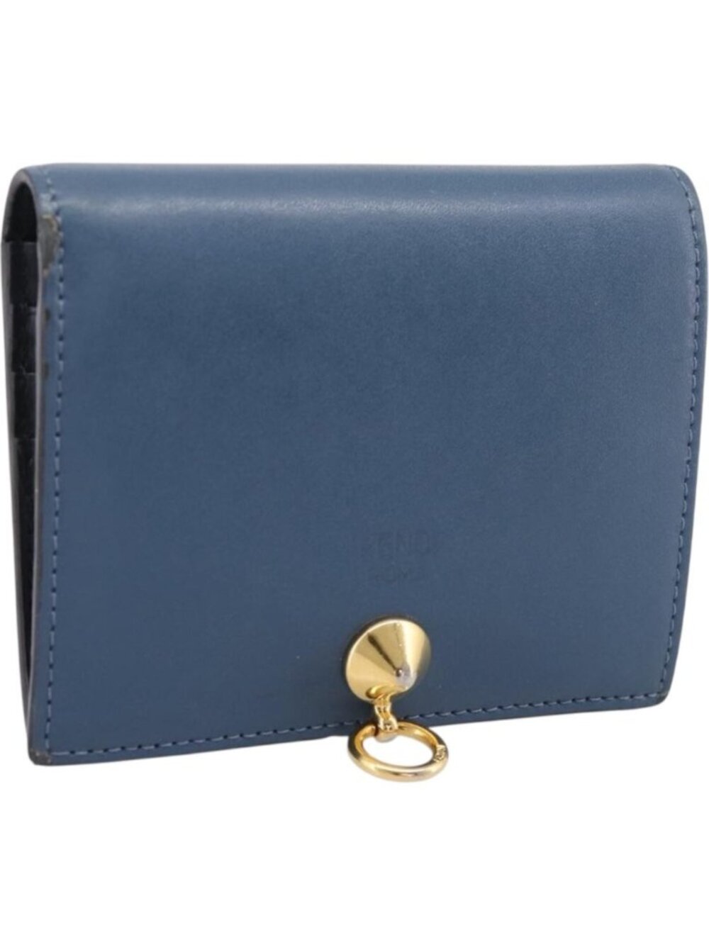 FENDI Bifold Wallet Leather Blue Gold